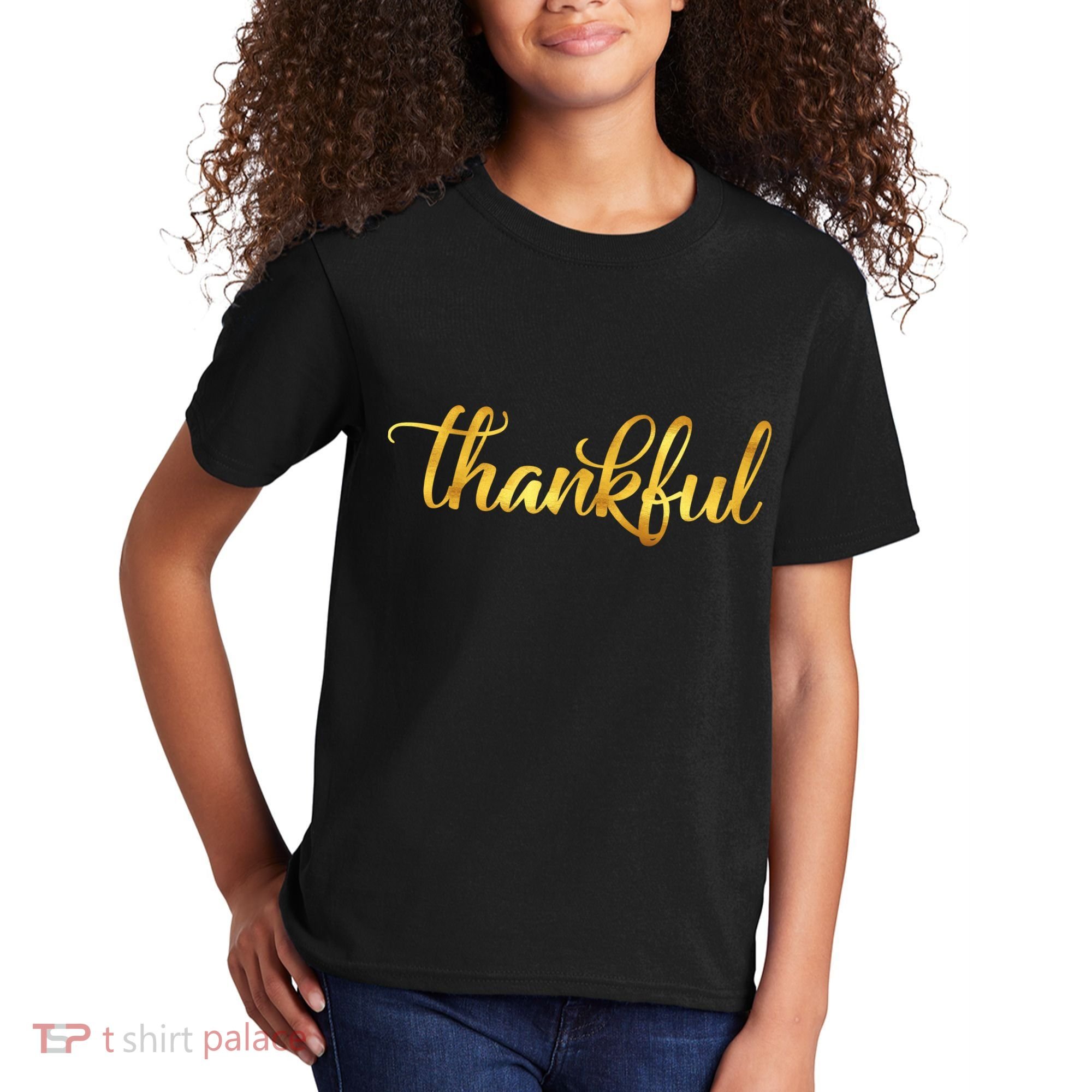 Limited Edition Thankful Thanksgiving Gold Print Kids T-Shirt