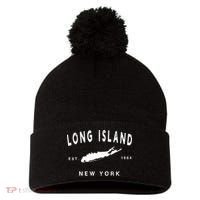 Long Island Ny Souvenir Native Long Islander Map Nyc Pom Pom 12in Knit Beanie thumb 0