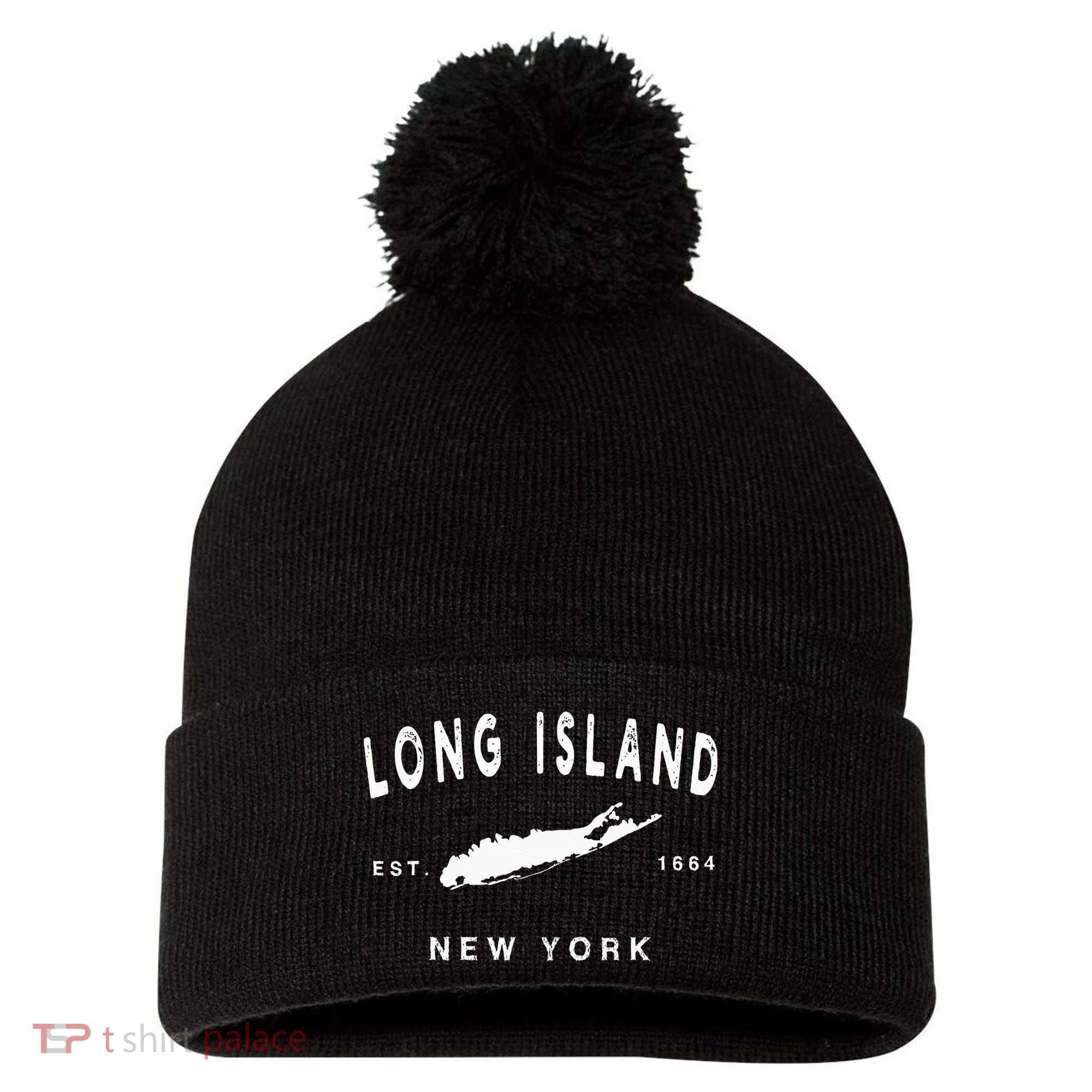 Long Island Ny Souvenir Native Long Islander Map Nyc Pom Pom 12in Knit Beanie