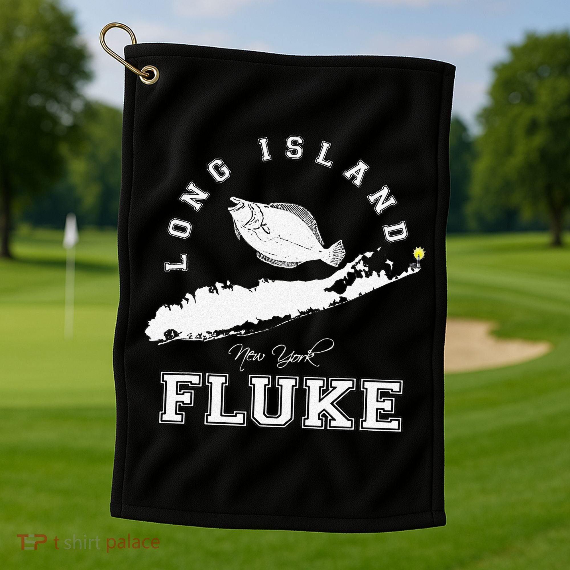 Long Island New York Fluke Fishing Graphic Golf Towel