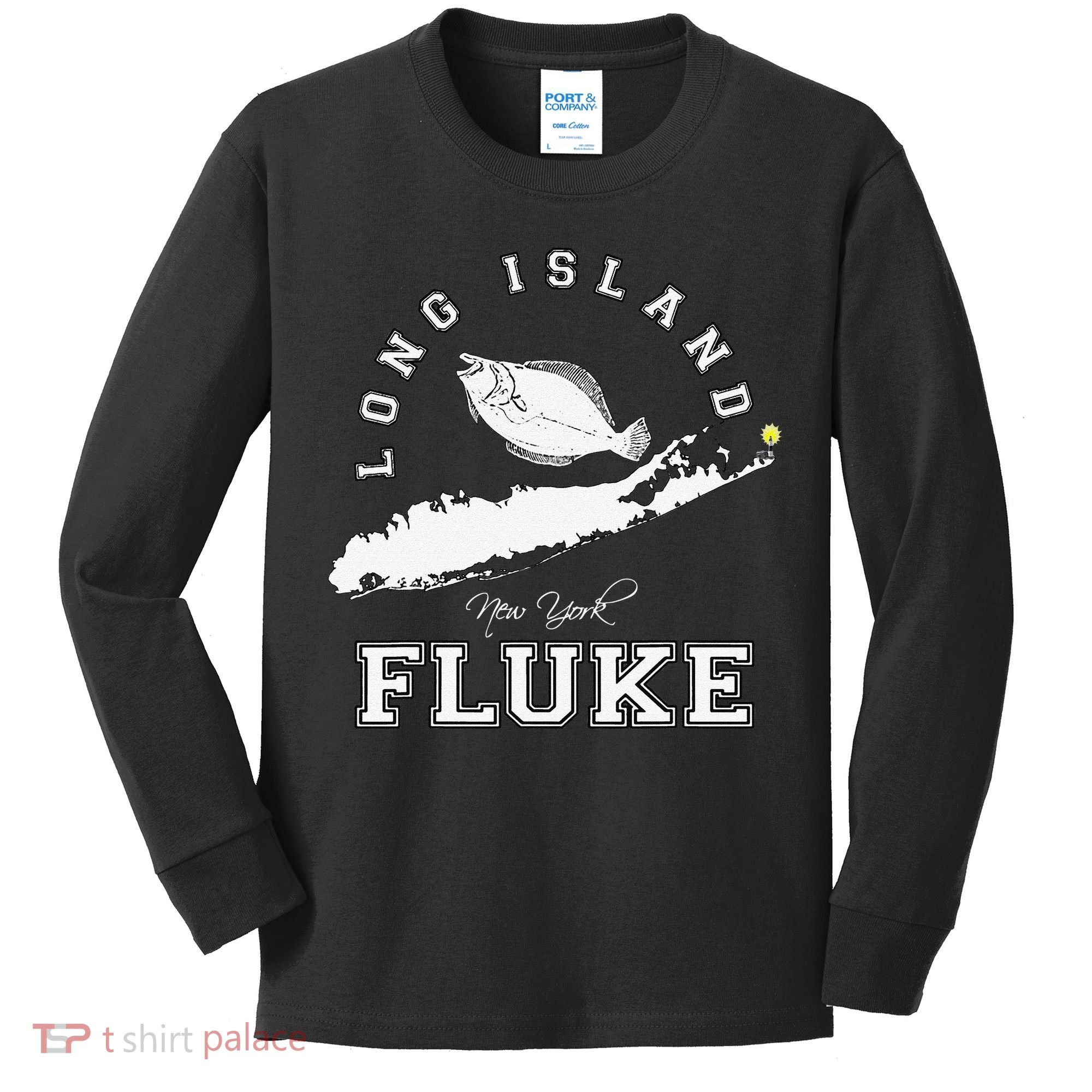 Long Island New York Fluke Fishing Graphic Kids Long Sleeve Shirt