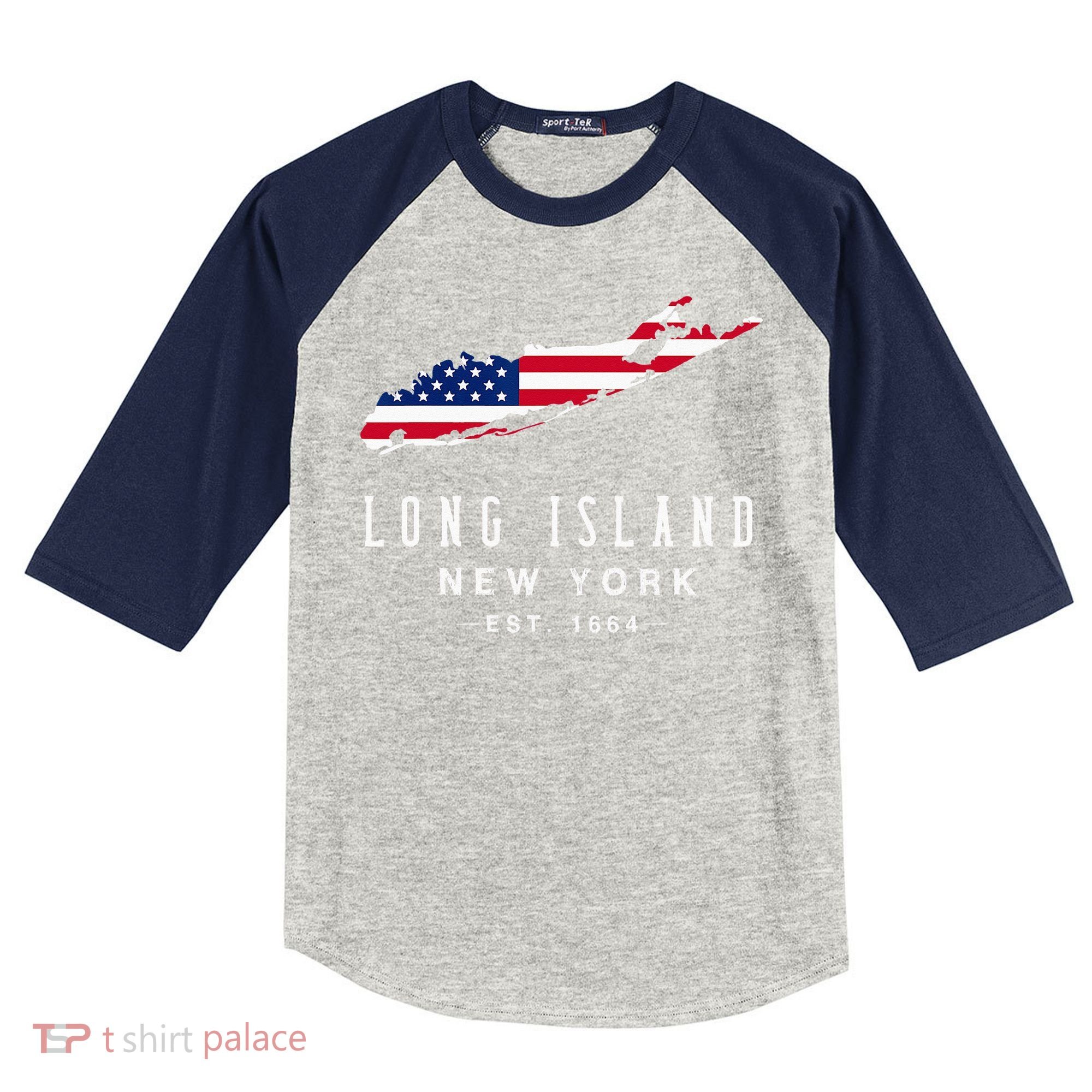 Long Island NY Souvenir Tee Native Long Islander Map NYC Kids Colorblock Raglan Jersey