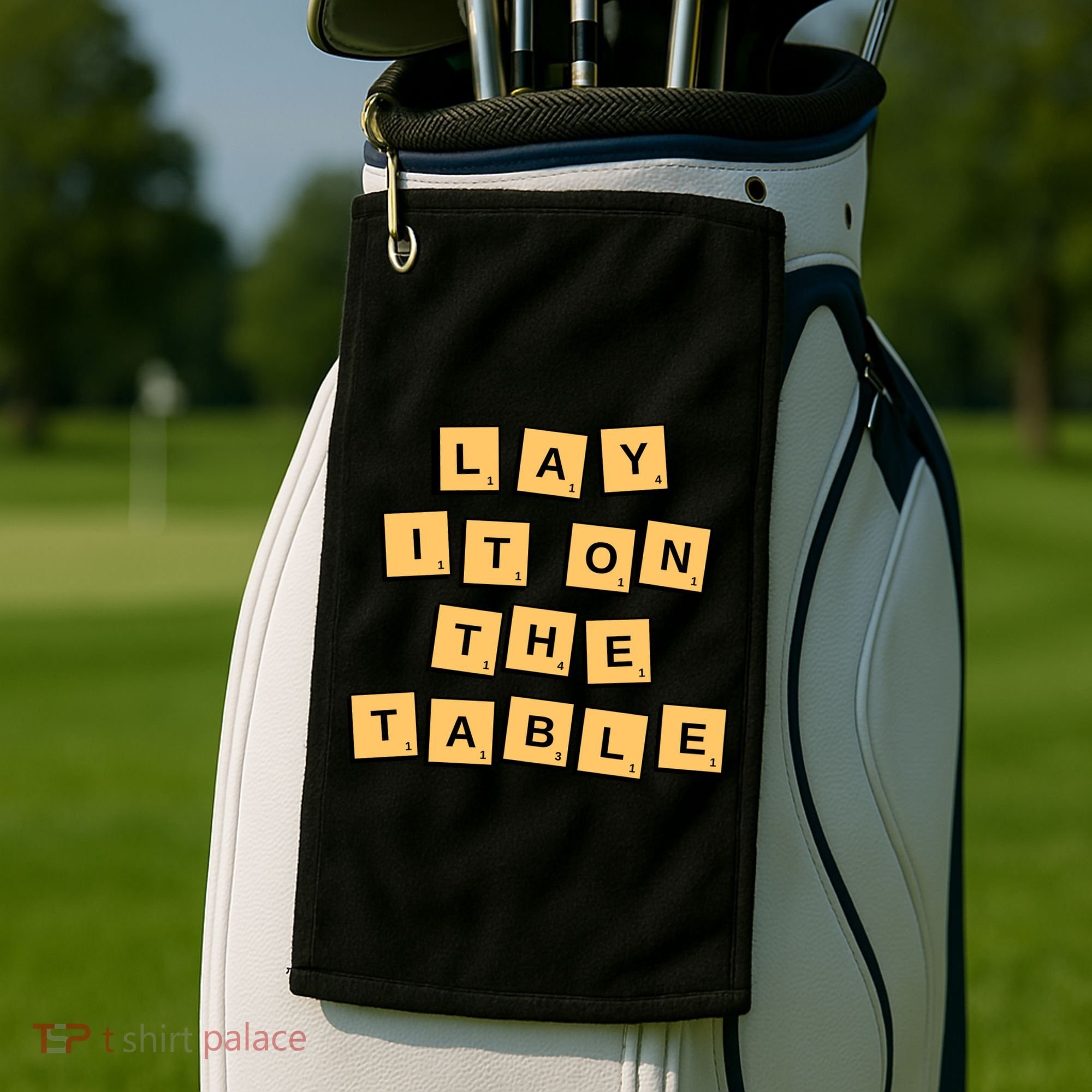 Lay It On The Table Motivational Quote Golf Towel