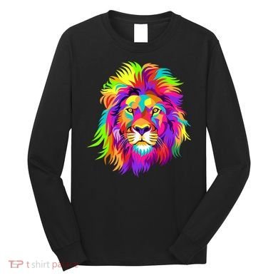 Lion Abstract Portrait Colorful Head Long Sleeve Shirt