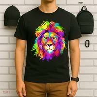 Lion Abstract Portrait Colorful Head T-Shirt thumb 6