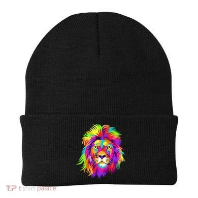 Lion Abstract Portrait Colorful Head Beanie