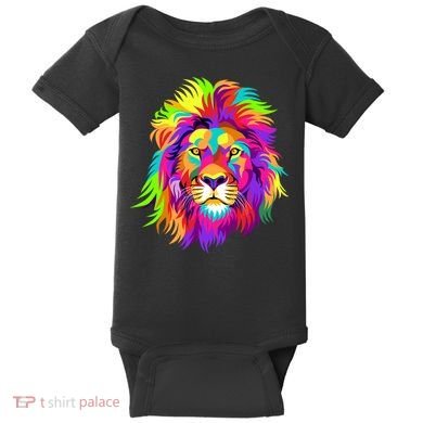 Lion Abstract Portrait Colorful Head Baby Bodysuit