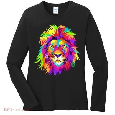 Lion Abstract Portrait Colorful Head Women's Long Sleeve Shirt