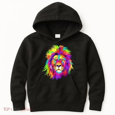 Lion Abstract Portrait Colorful Head Kids Hoodie