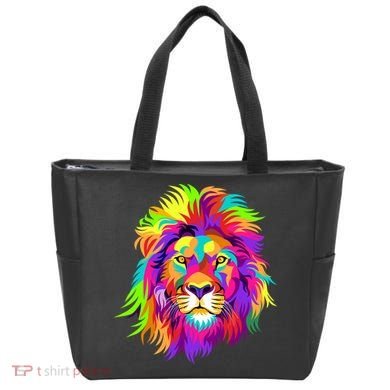 Lion Abstract Portrait Colorful Head Tote Bag