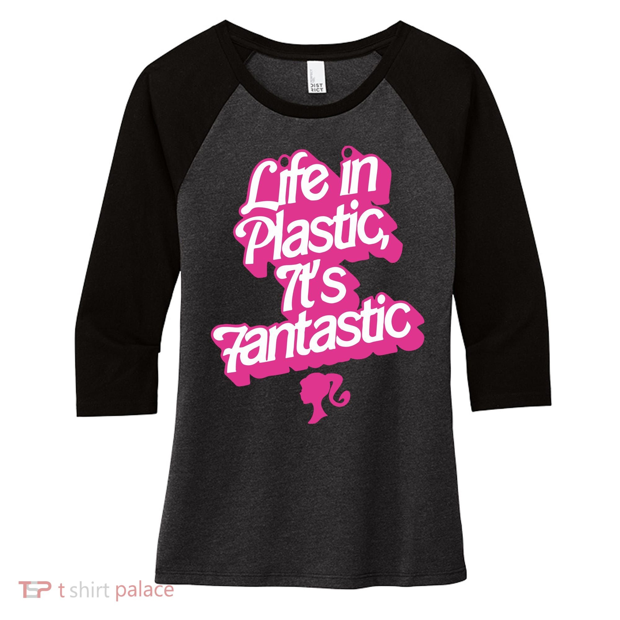 Life In Plastic It’s Fantastic Women's Tri-Blend 3/4-Sleeve Raglan Shirt