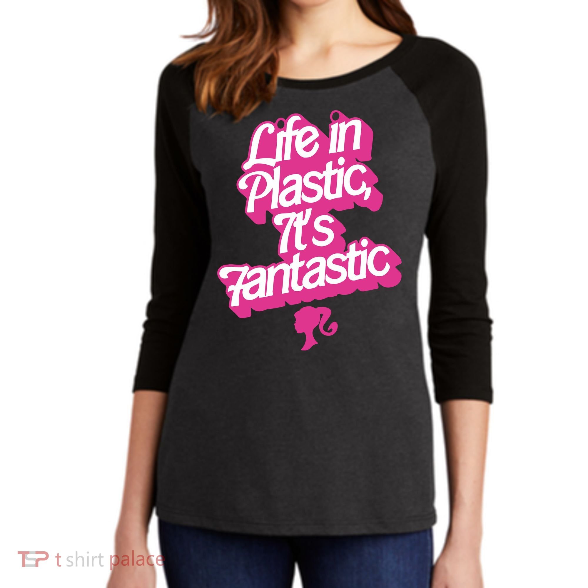 Life In Plastic It’s Fantastic Women's Tri-Blend 3/4-Sleeve Raglan Shirt