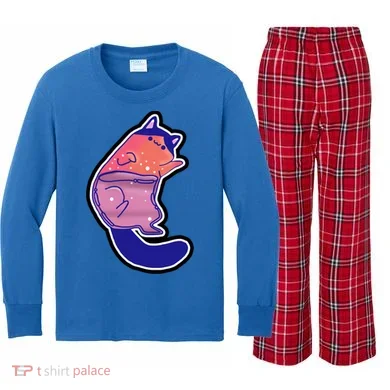 Liquid Cat Kids Long Sleeve Plaid Pajama Set