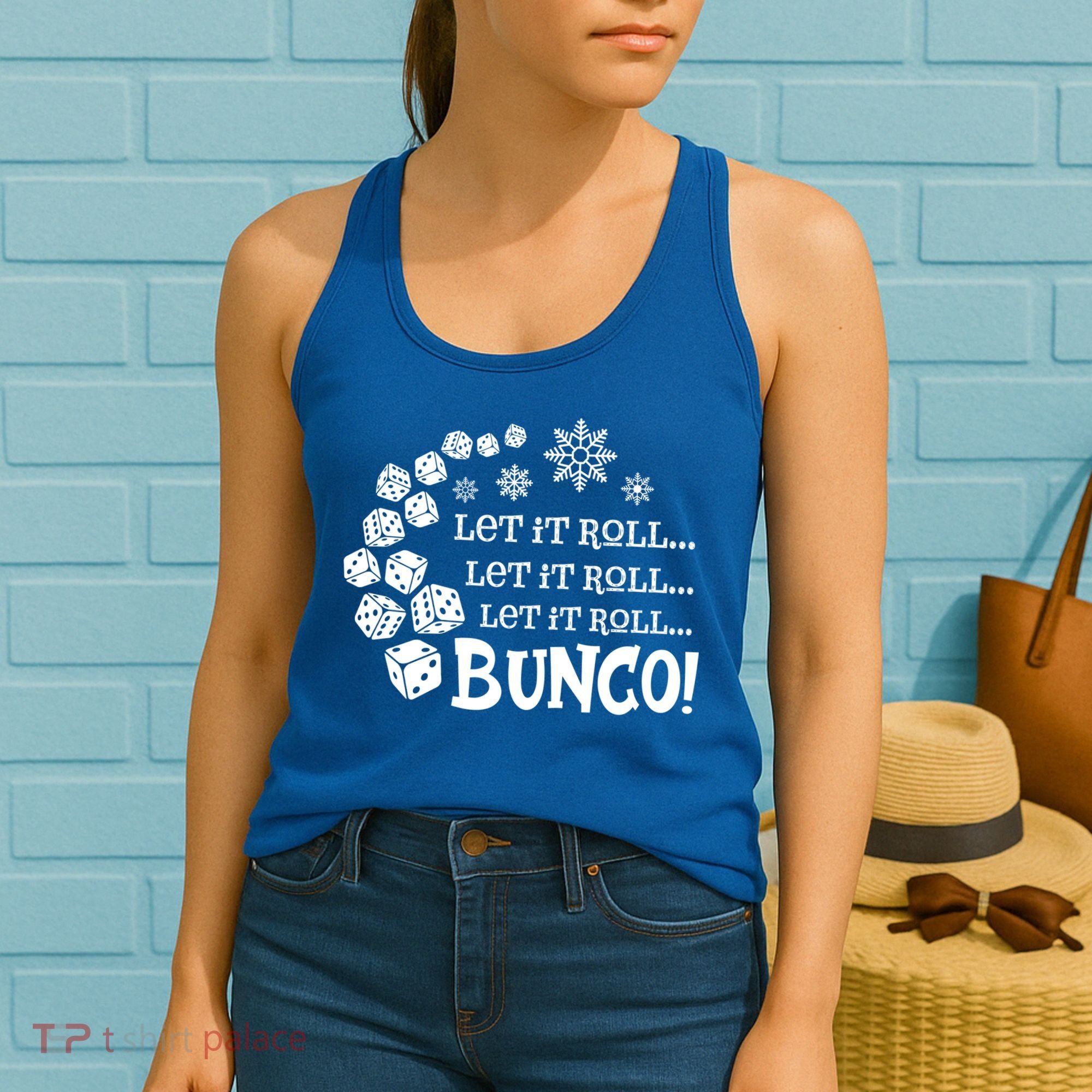 Let It Roll Bunco Game Dice Merry Christmas Xmas Santa Claus Gift Women's Tank Top