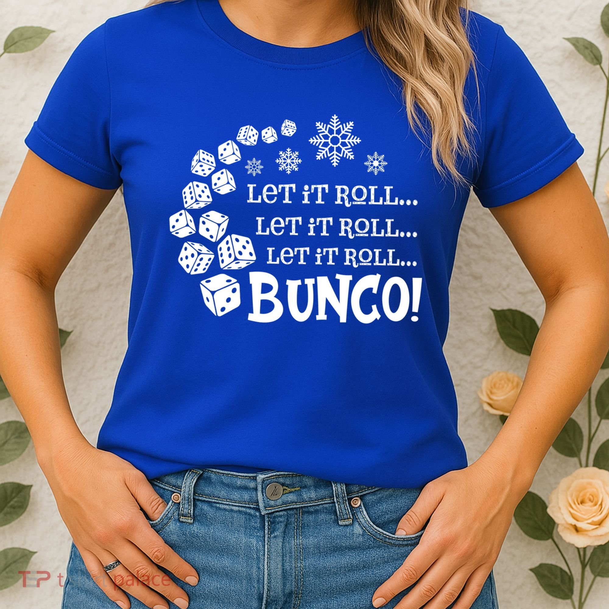 Let It Roll Bunco Game Dice Merry Christmas Xmas Santa Claus Gift Women's T-Shirt