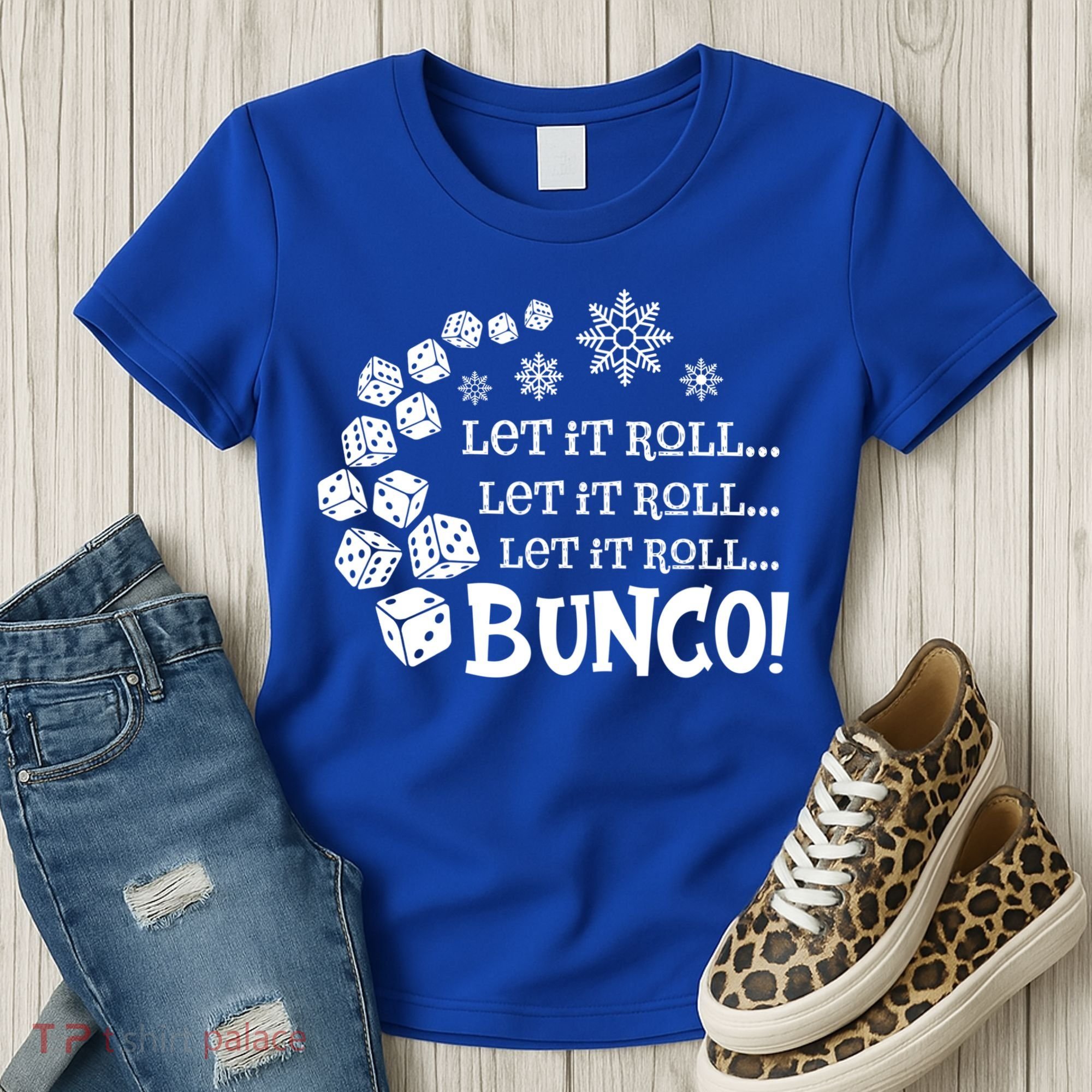 Let It Roll Bunco Game Dice Merry Christmas Xmas Santa Claus Gift Women's T-Shirt