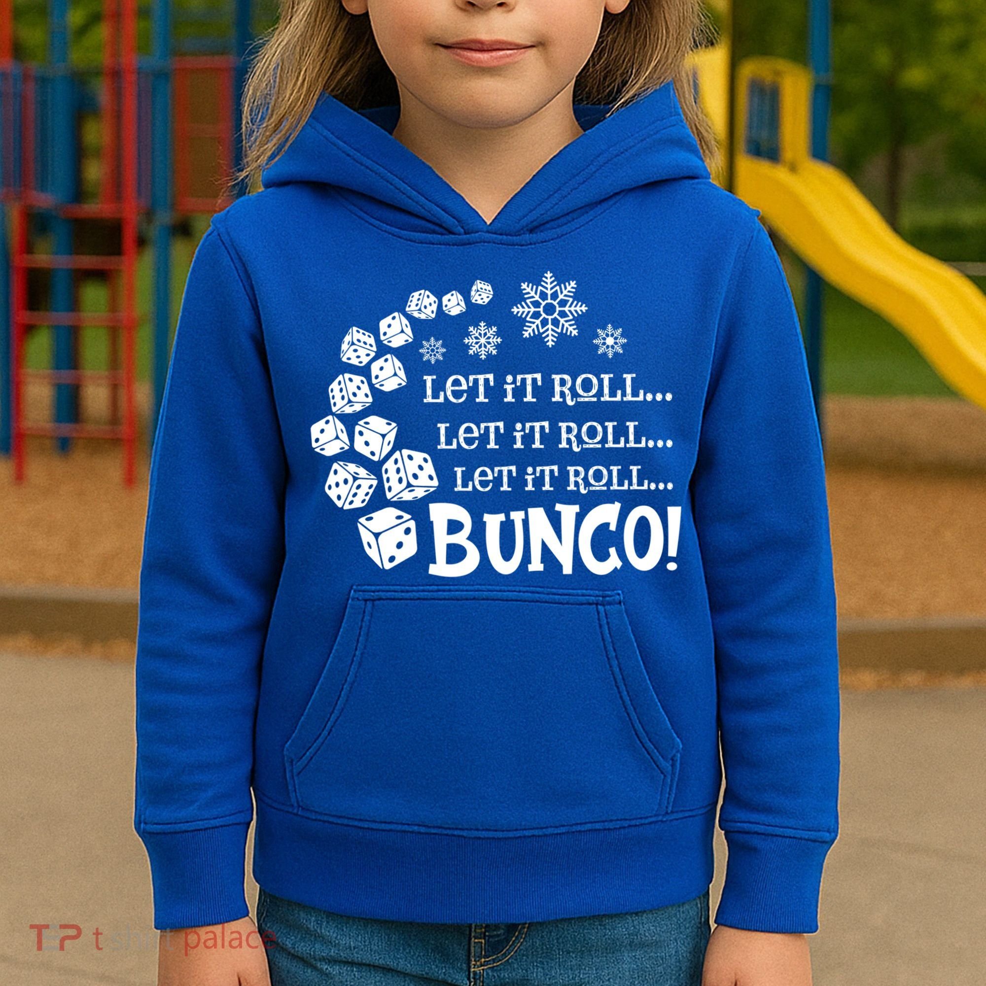 Let It Roll Bunco Game Dice Merry Christmas Xmas Santa Claus Gift Kids Hoodie