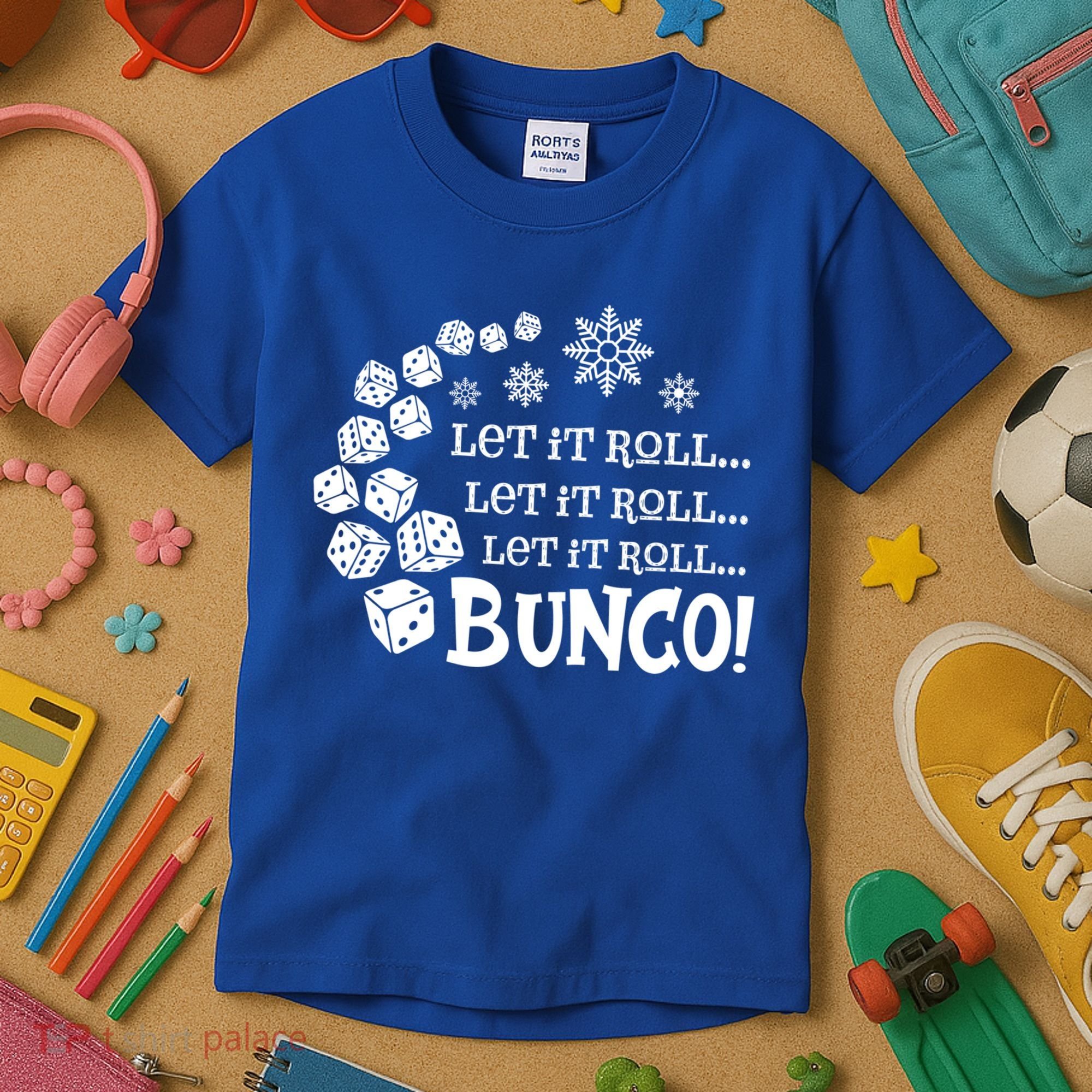Let It Roll Bunco Game Dice Merry Christmas Xmas Santa Claus Gift Kids T-Shirt