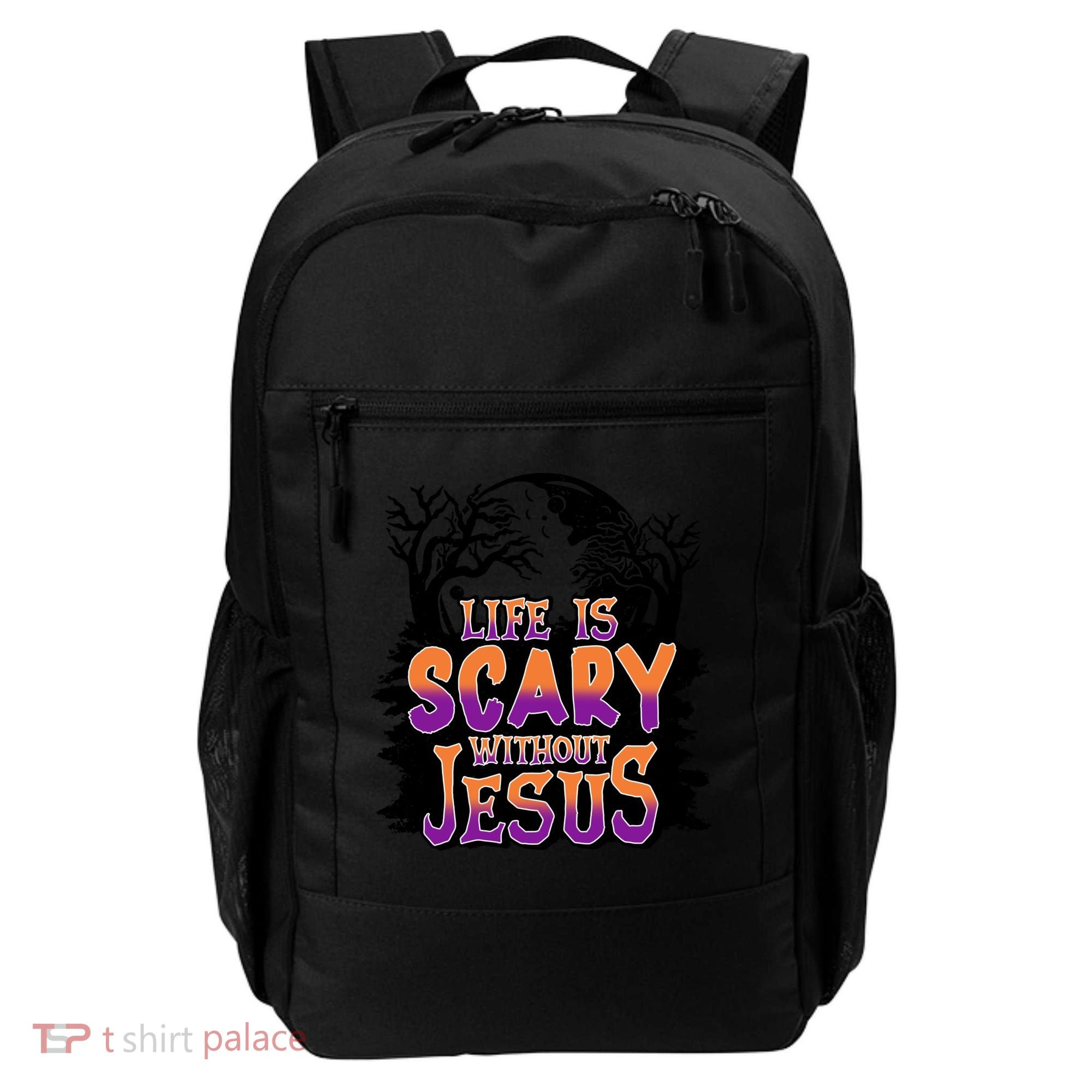 Life Is Scary Without Jesus Christian Halloween Tree Bible Backpack