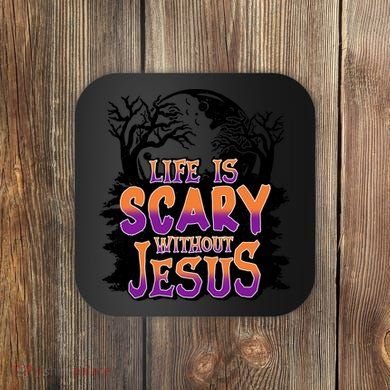 Life Is Scary Without Jesus Christian Halloween Tree Bible Coaster