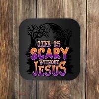Life Is Scary Without Jesus Christian Halloween Tree Bible Coaster thumb 0