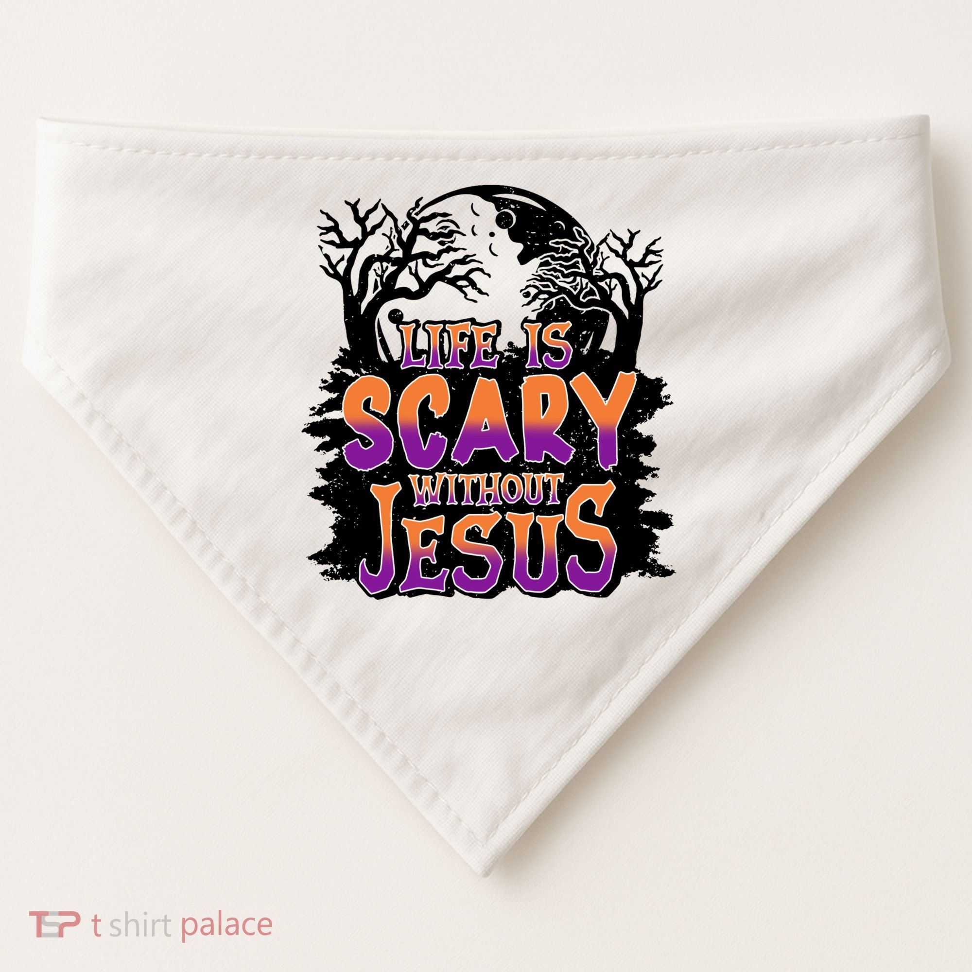 Life Is Scary Without Jesus Christian Halloween Tree Bible USA-Made Doggie Bandana
