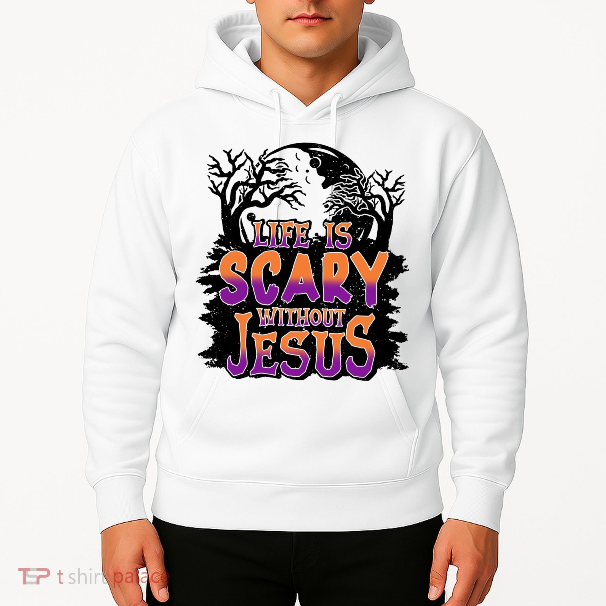 Life Is Scary Without Jesus Christian Halloween Tree Bible Hoodie