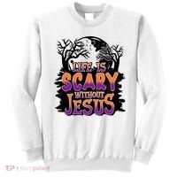 Life Is Scary Without Jesus Christian Halloween Tree Bible Sweatshirt thumb 0