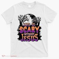 Life Is Scary Without Jesus Christian Halloween Tree Bible T-Shirt thumb 0