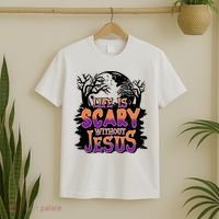 Life Is Scary Without Jesus Christian Halloween Tree Bible T-Shirt thumb 2