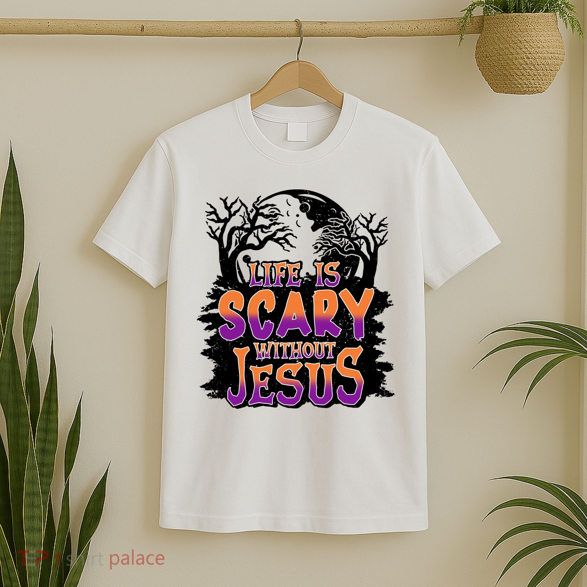 Life Is Scary Without Jesus Christian Halloween Tree Bible T-Shirt
