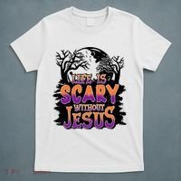 Life Is Scary Without Jesus Christian Halloween Tree Bible T-Shirt thumb 5