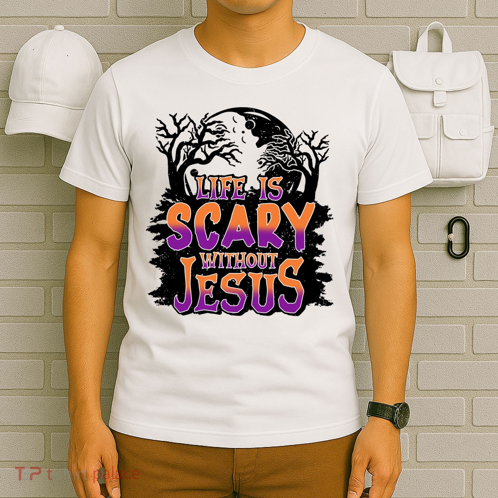 Life Is Scary Without Jesus Christian Halloween Tree Bible T-Shirt