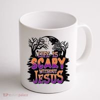 Life Is Scary Without Jesus Christian Halloween Tree Bible Coffee Mug thumb 1