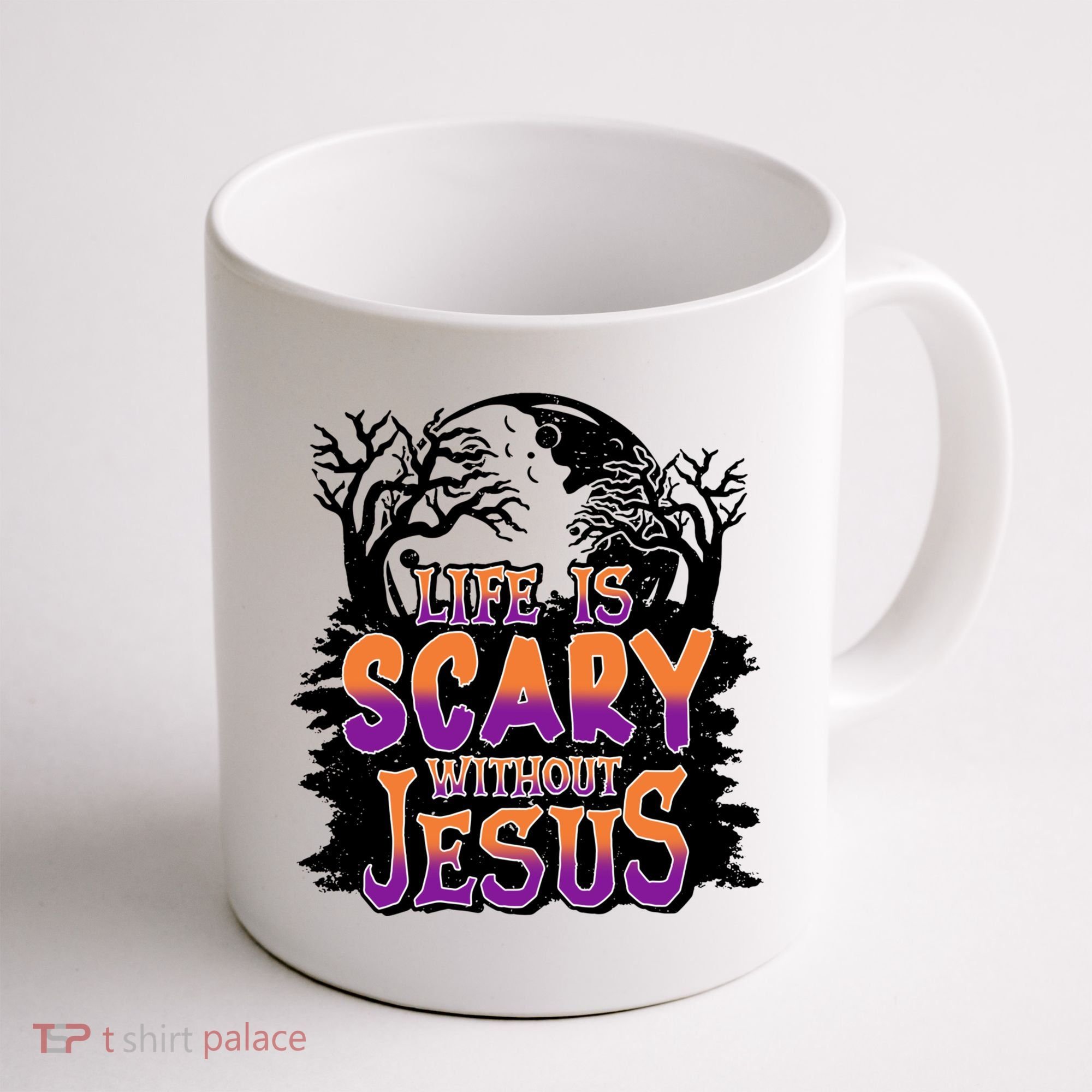 Life Is Scary Without Jesus Christian Halloween Tree Bible Coffee Mug