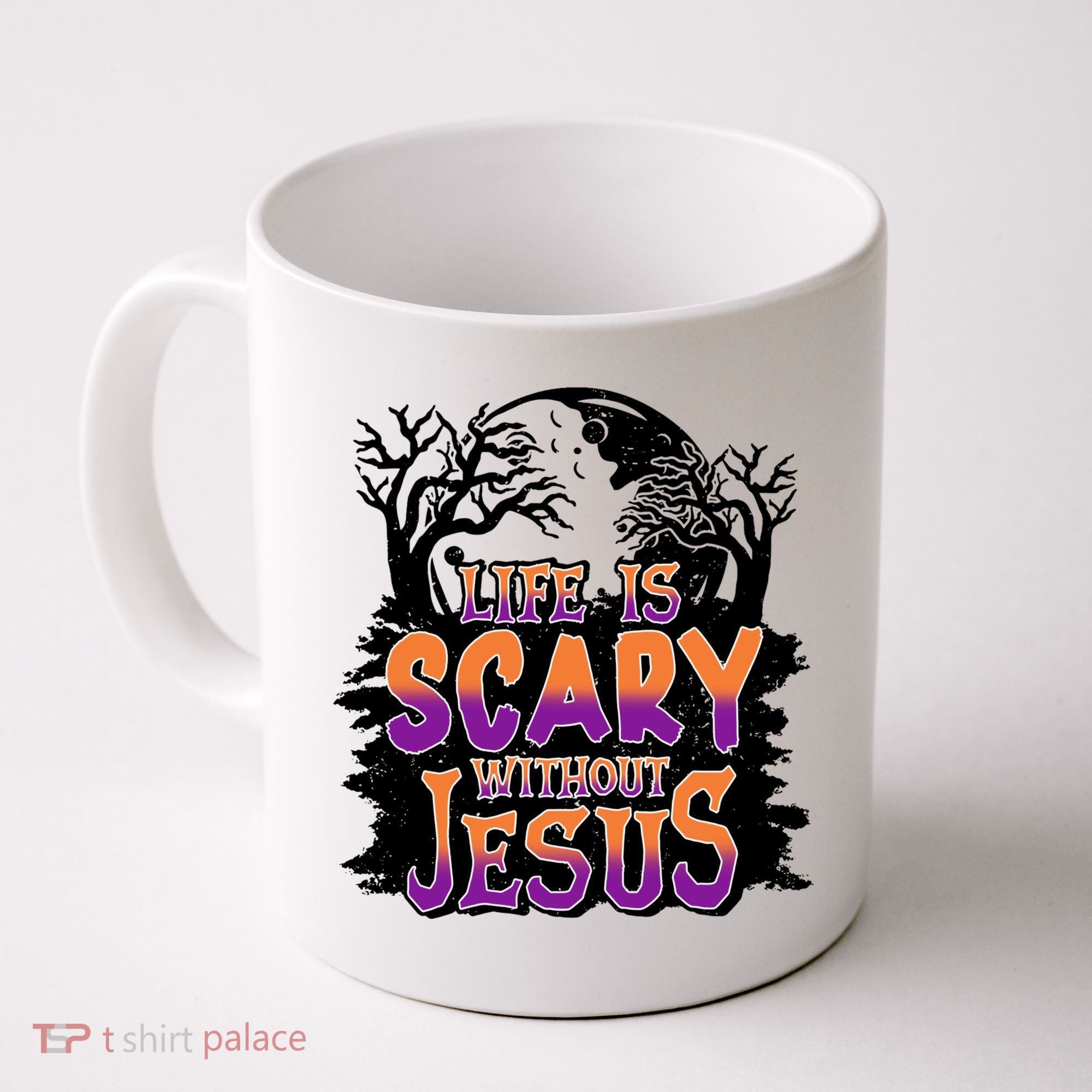 Life Is Scary Without Jesus Christian Halloween Tree Bible Coffee Mug
