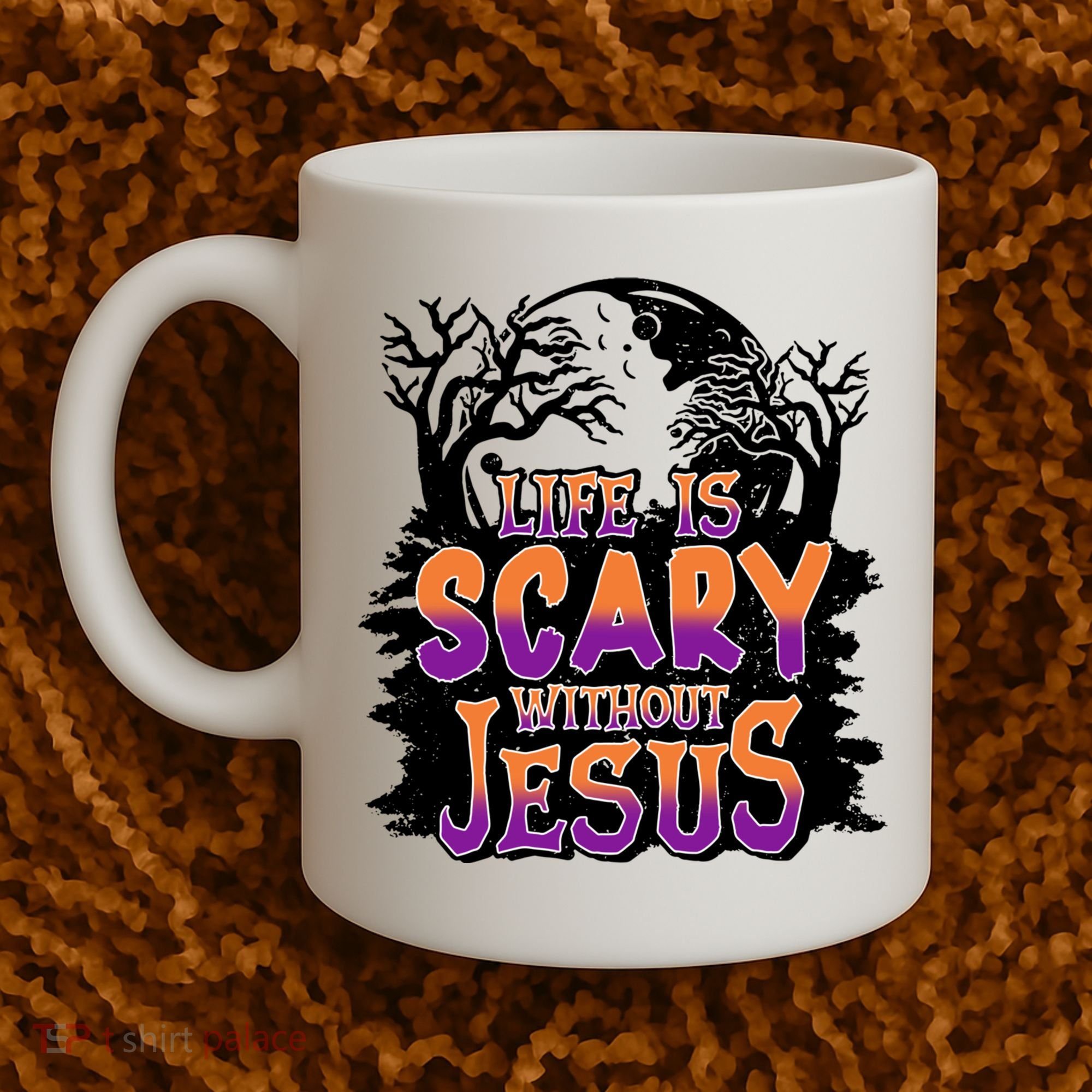 Life Is Scary Without Jesus Christian Halloween Tree Bible Coffee Mug