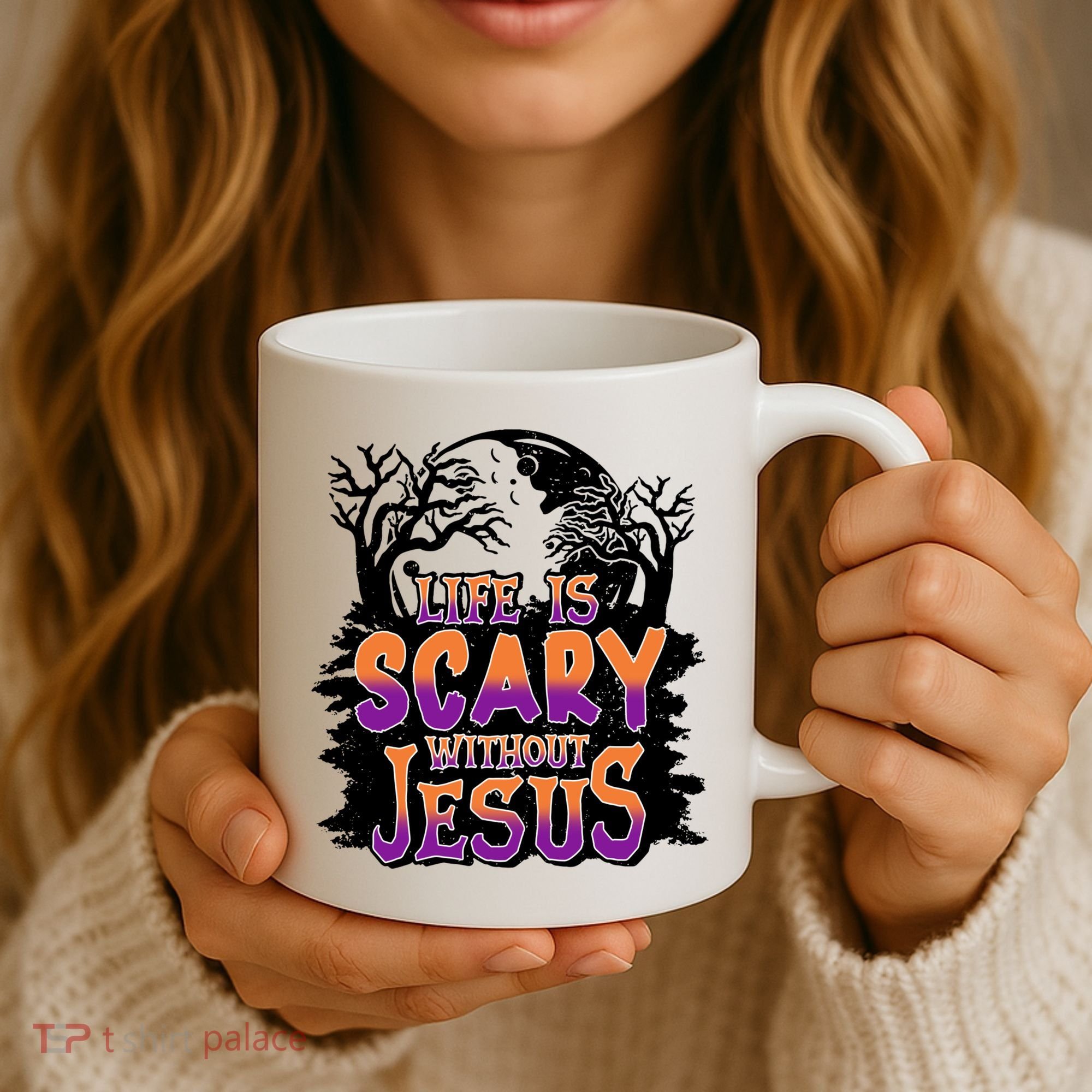 Life Is Scary Without Jesus Christian Halloween Tree Bible Coffee Mug