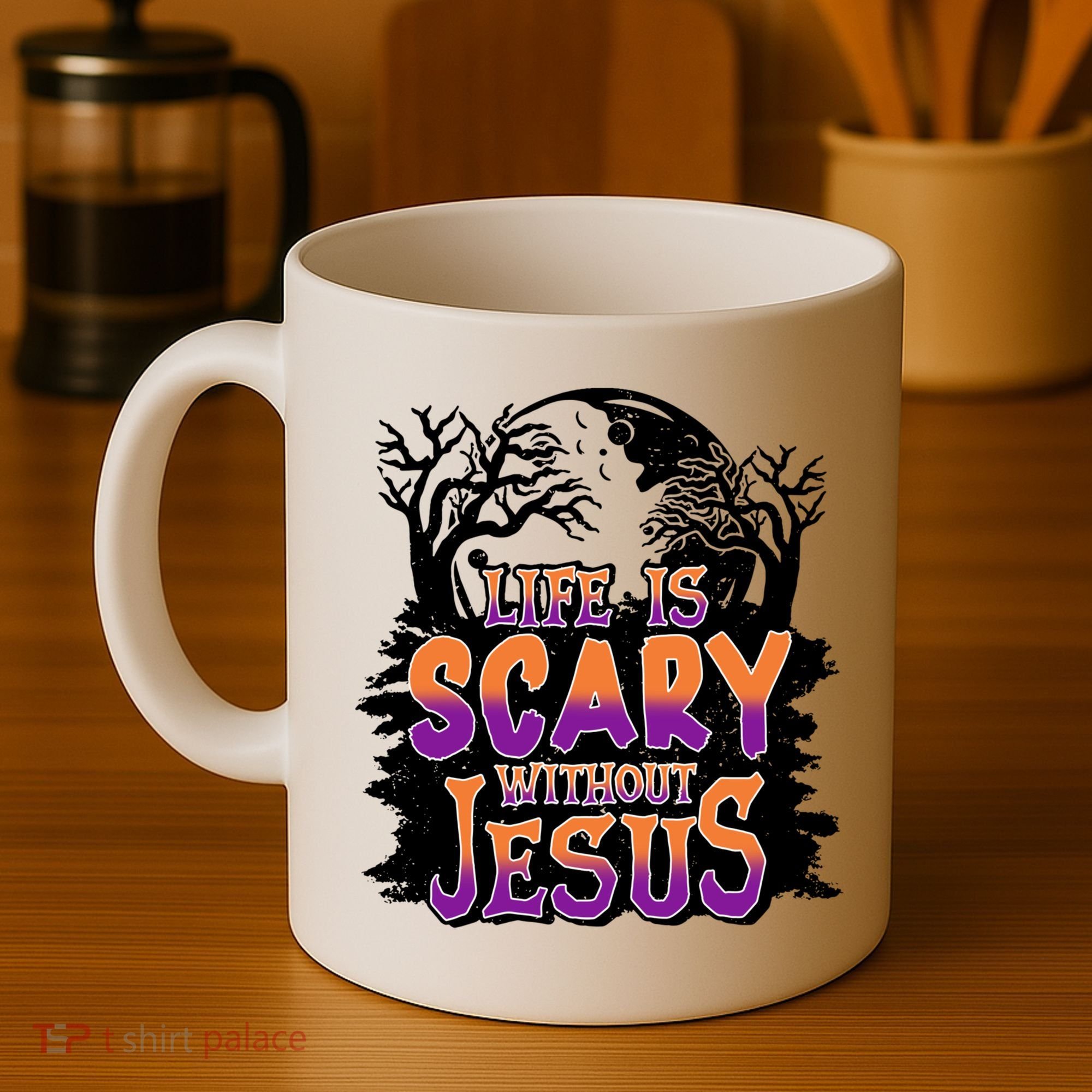 Life Is Scary Without Jesus Christian Halloween Tree Bible Coffee Mug