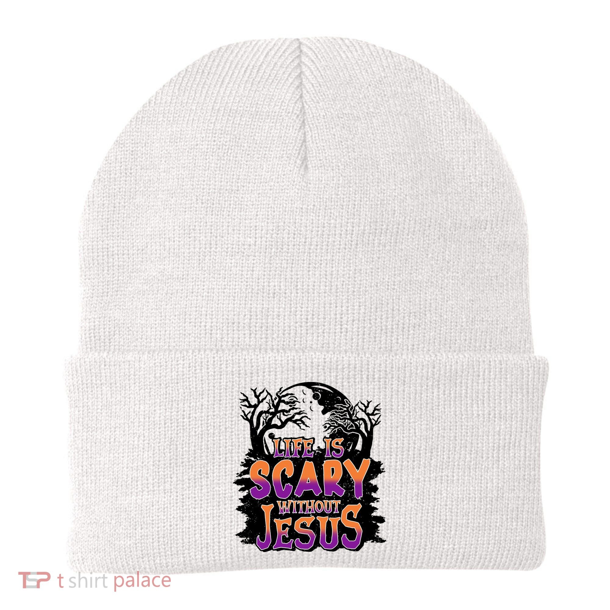 Life Is Scary Without Jesus Christian Halloween Tree Bible Beanie