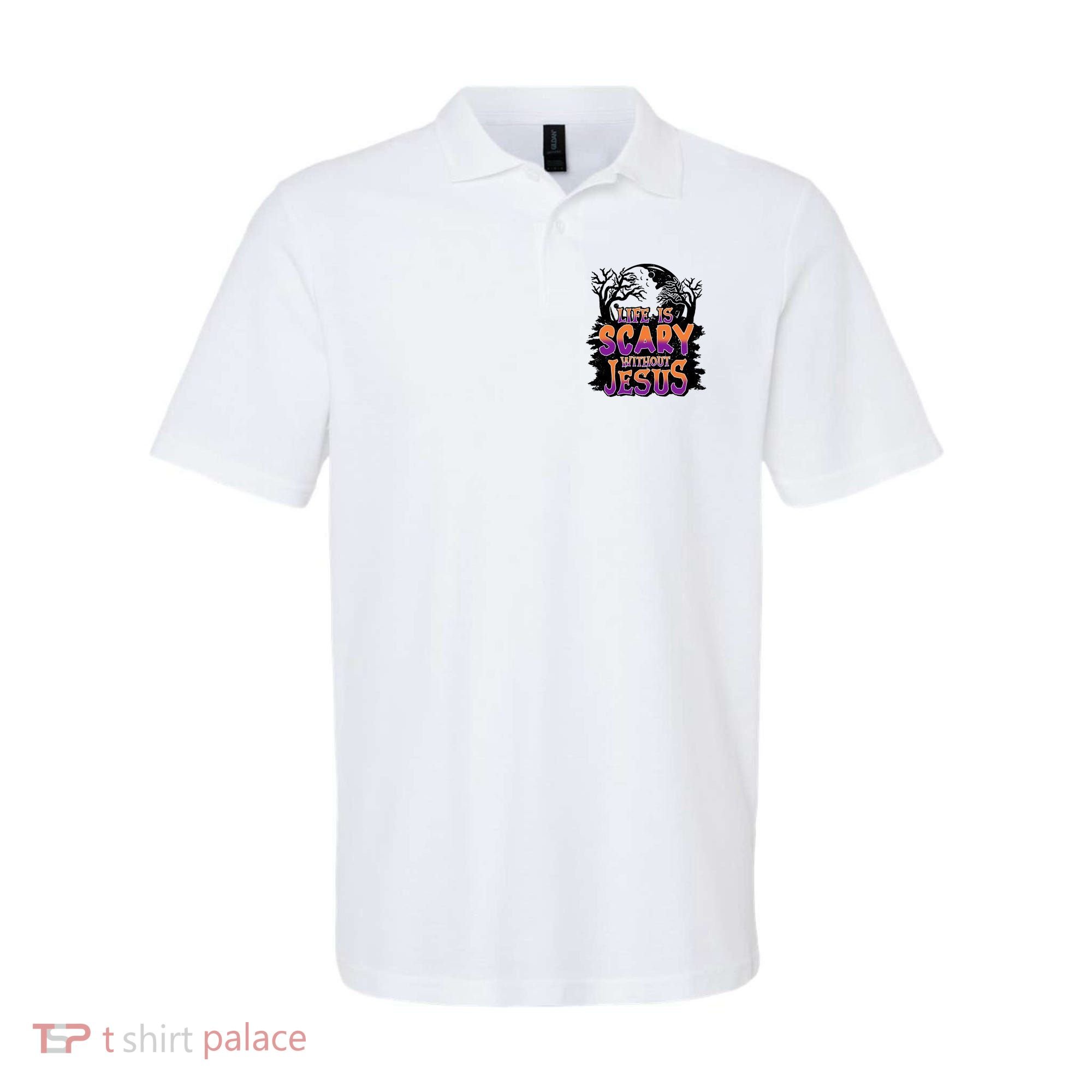 Life Is Scary Without Jesus Christian Halloween Tree Bible Polo