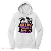 Life Is Scary Without Jesus Christian Halloween Tree Bible Women's Hoodie thumb 0
