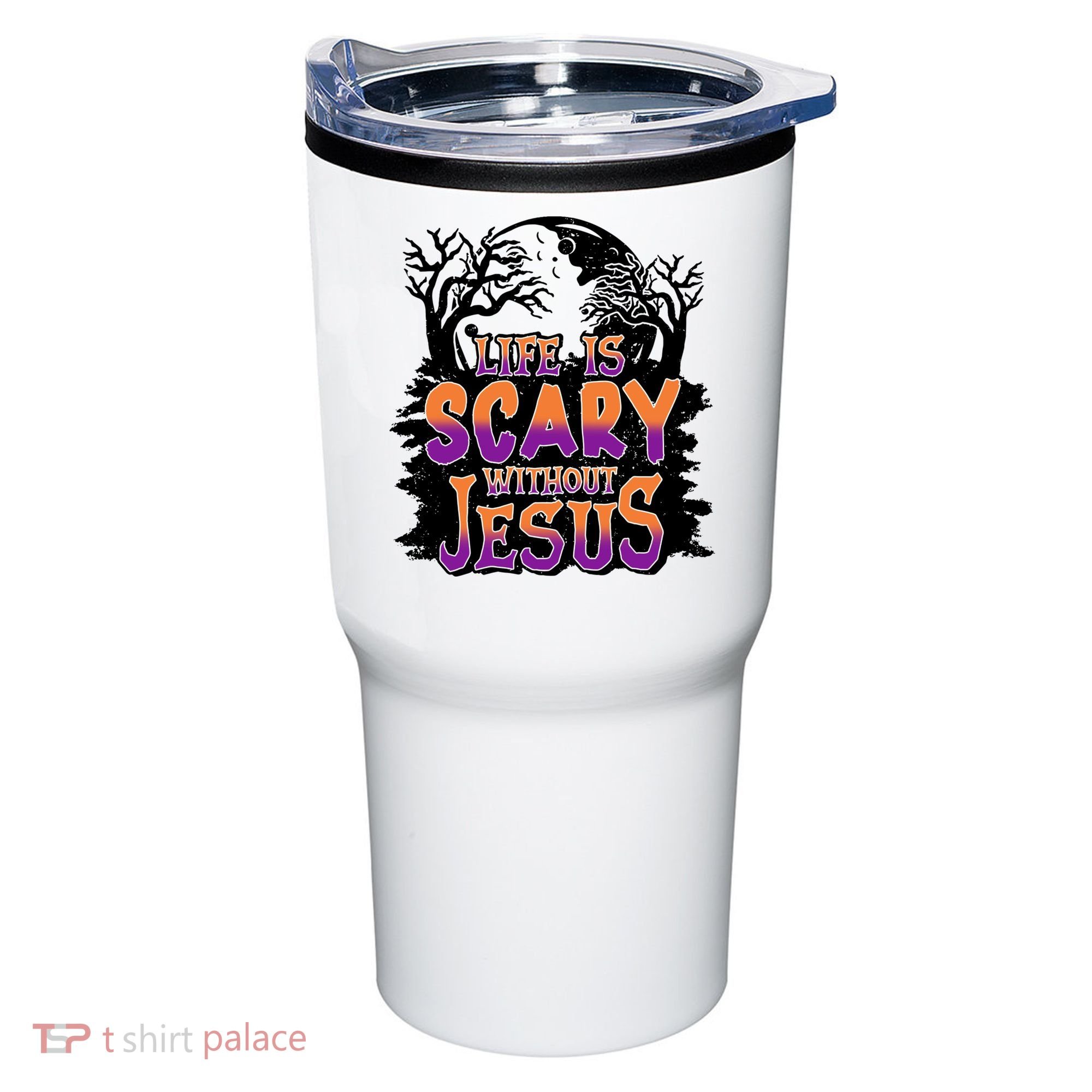 Life Is Scary Without Jesus Christian Halloween Tree Bible Tumbler