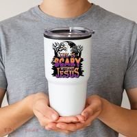 Life Is Scary Without Jesus Christian Halloween Tree Bible Tumbler thumb 2