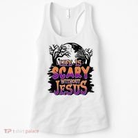 Life Is Scary Without Jesus Christian Halloween Tree Bible Women's Tank Top thumb 0