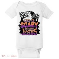 Life Is Scary Without Jesus Christian Halloween Tree Bible Baby Bodysuit thumb 0