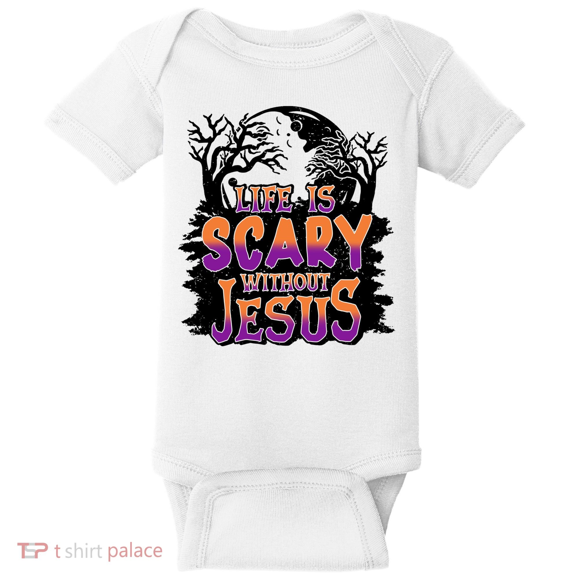 Life Is Scary Without Jesus Christian Halloween Tree Bible Baby Bodysuit
