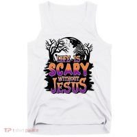 Life Is Scary Without Jesus Christian Halloween Tree Bible Tank Top thumb 0