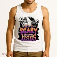 Life Is Scary Without Jesus Christian Halloween Tree Bible Tank Top thumb 3