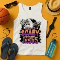 Life Is Scary Without Jesus Christian Halloween Tree Bible Tank Top thumb 4